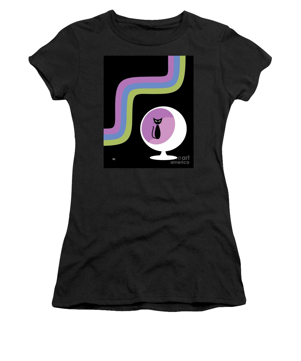 Black Cat Women's T-Shirt featuring the digital art Groovy Stripes 2 by Donna Mibus