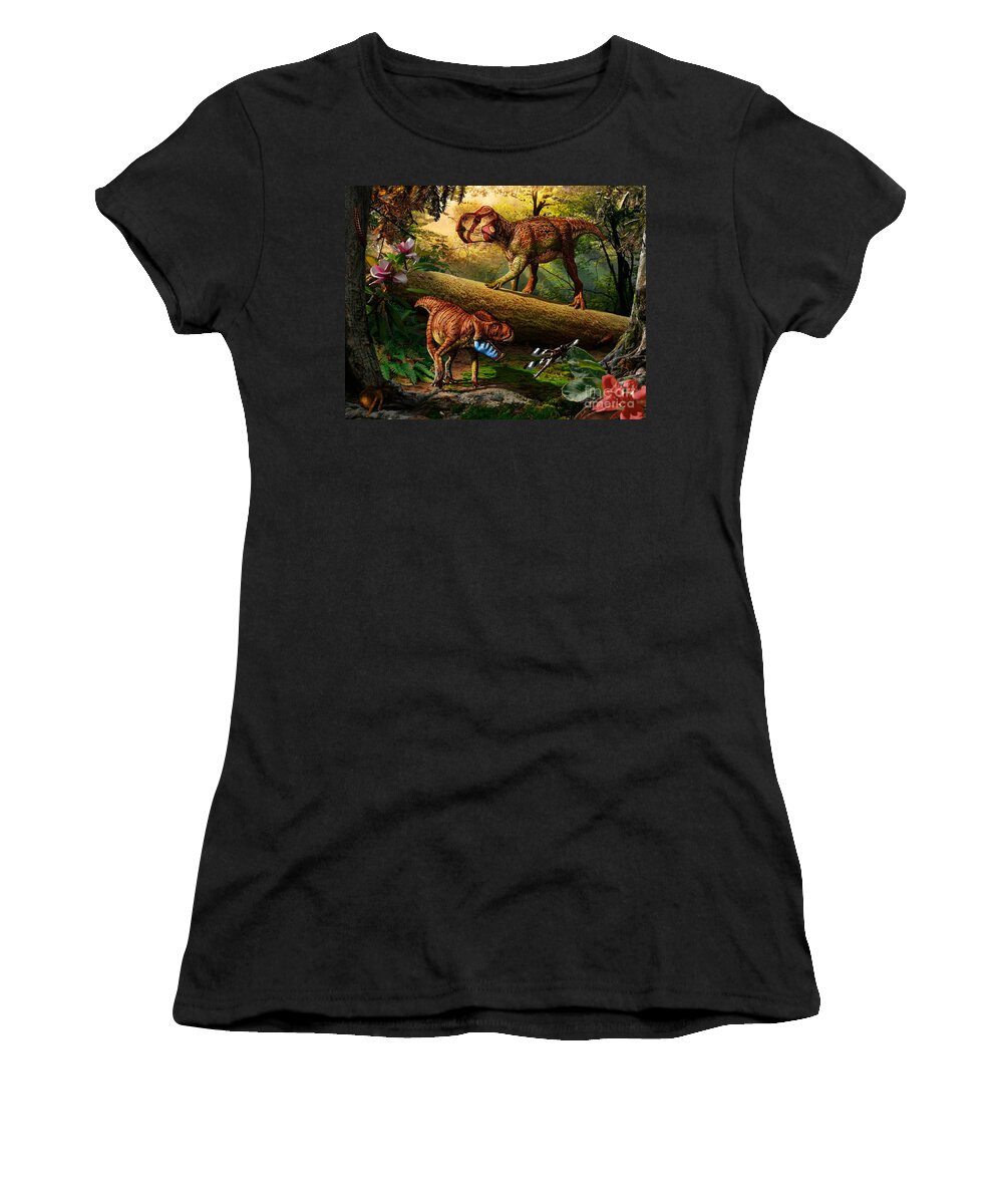 Gryphoceratops Women's T-Shirt featuring the digital art Gryphoceratops and Unescoceratops by Julius Csotonyi