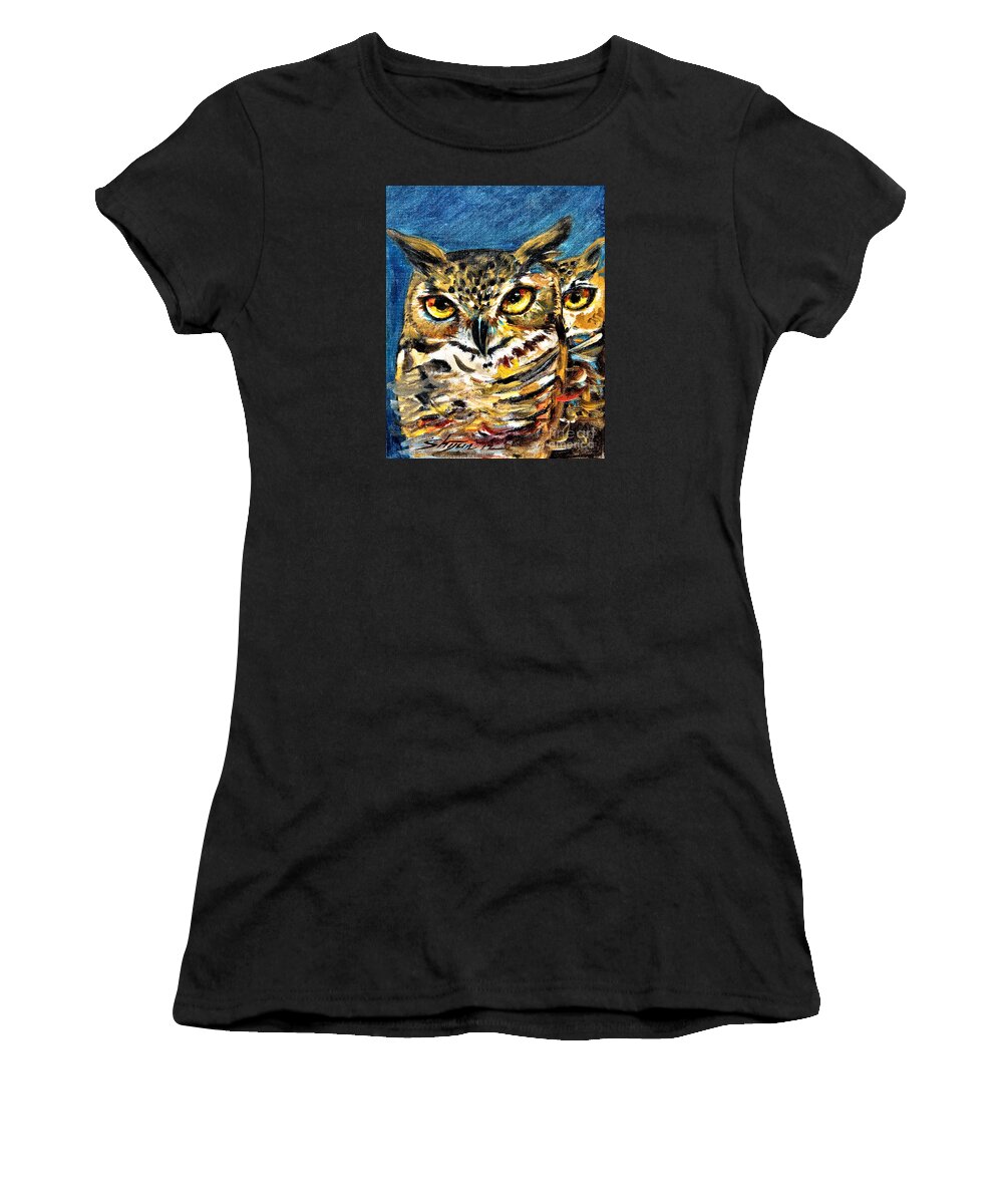 Owl Women's T-Shirt featuring the painting Guardian Owls by Shijun Munns
