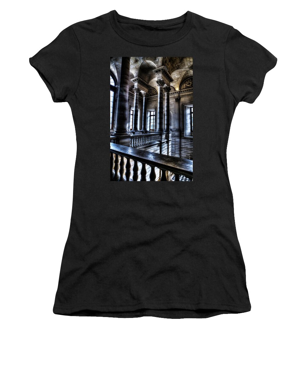 Paris France Women's T-Shirt featuring the photograph Halls and Arches of the Louvre Paris by Evie Carrier