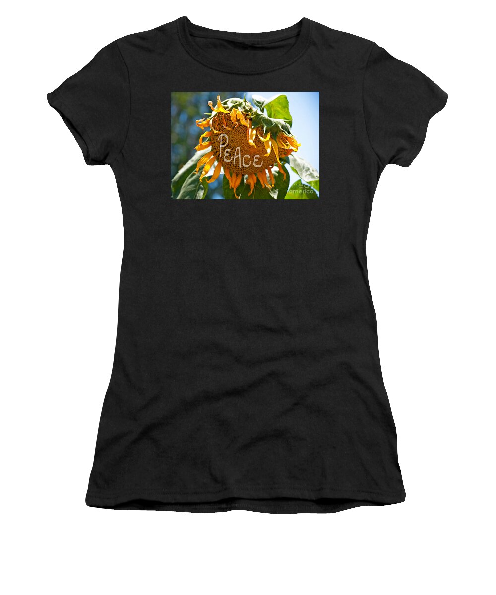 Sunflower Women's T-Shirt featuring the photograph Harvesting Peace by Gwyn Newcombe