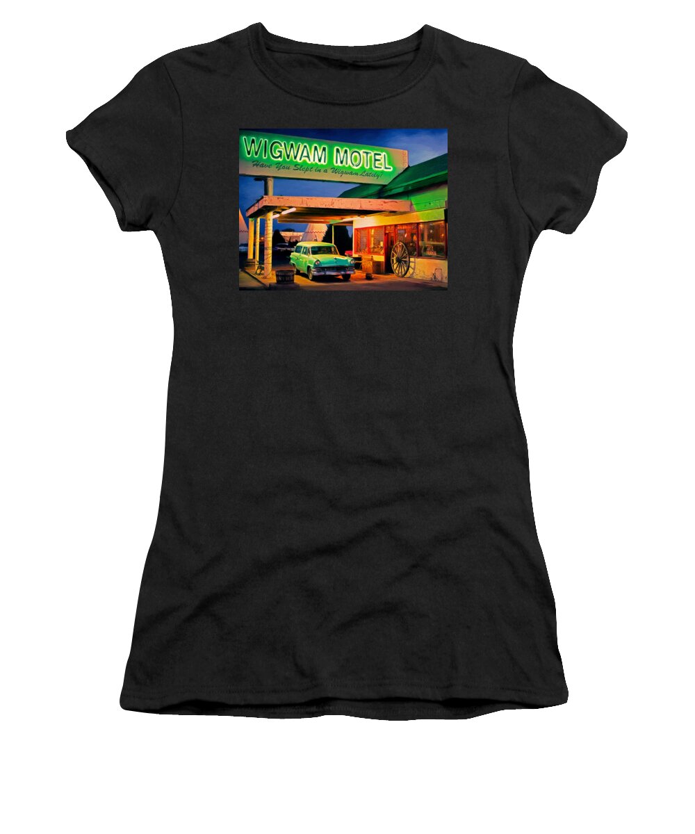 Motel Women's T-Shirt featuring the painting Have You Slept In A Wigwam Lately by Michael Pickett