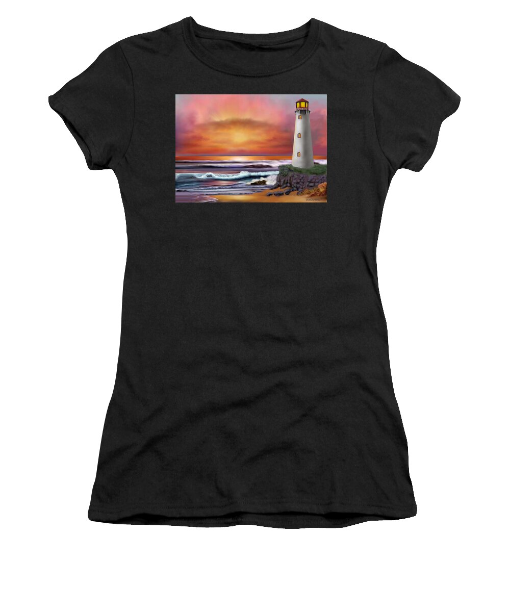 Hawaii Women's T-Shirt featuring the digital art Hawaiian Sunset Lighthouse by Glenn Holbrook