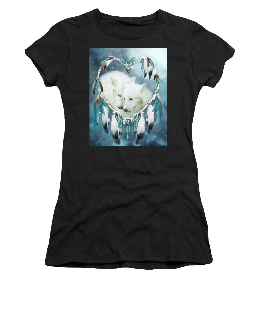 Carol Cavalaris Women's T-Shirt featuring the mixed media Heart Of A Wolf by Carol Cavalaris