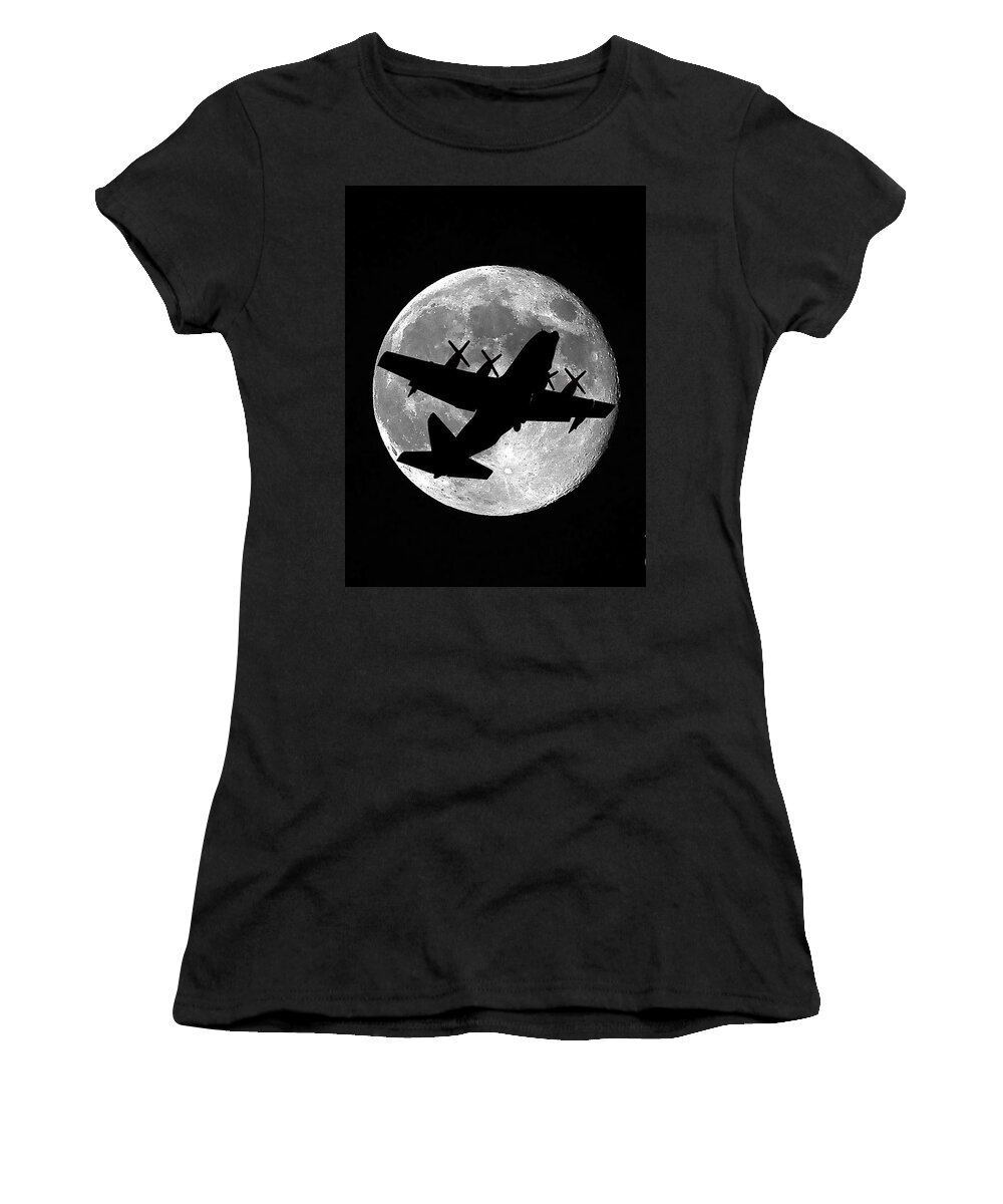C-130 Hercules Women's T-Shirt featuring the photograph Hercules Moon by Al Powell Photography USA
