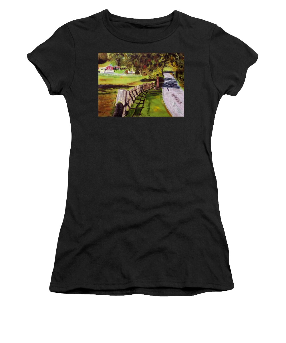 Painting Women's T-Shirt featuring the painting Hidden Brook Farm by Michael Daniels