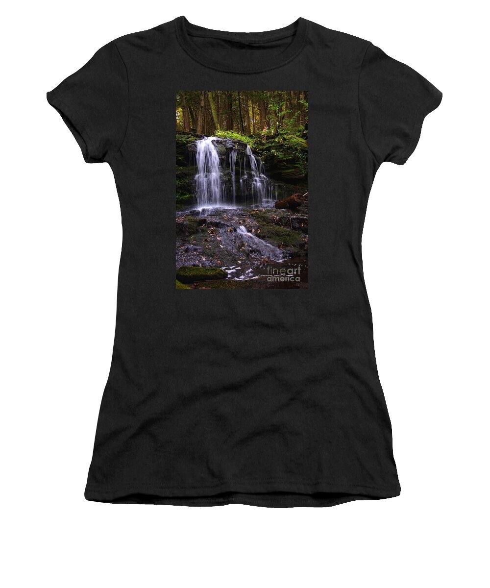 Waterfall Women's T-Shirt featuring the photograph Hidden Waterfalls of Wayne County I by Debra Fedchin