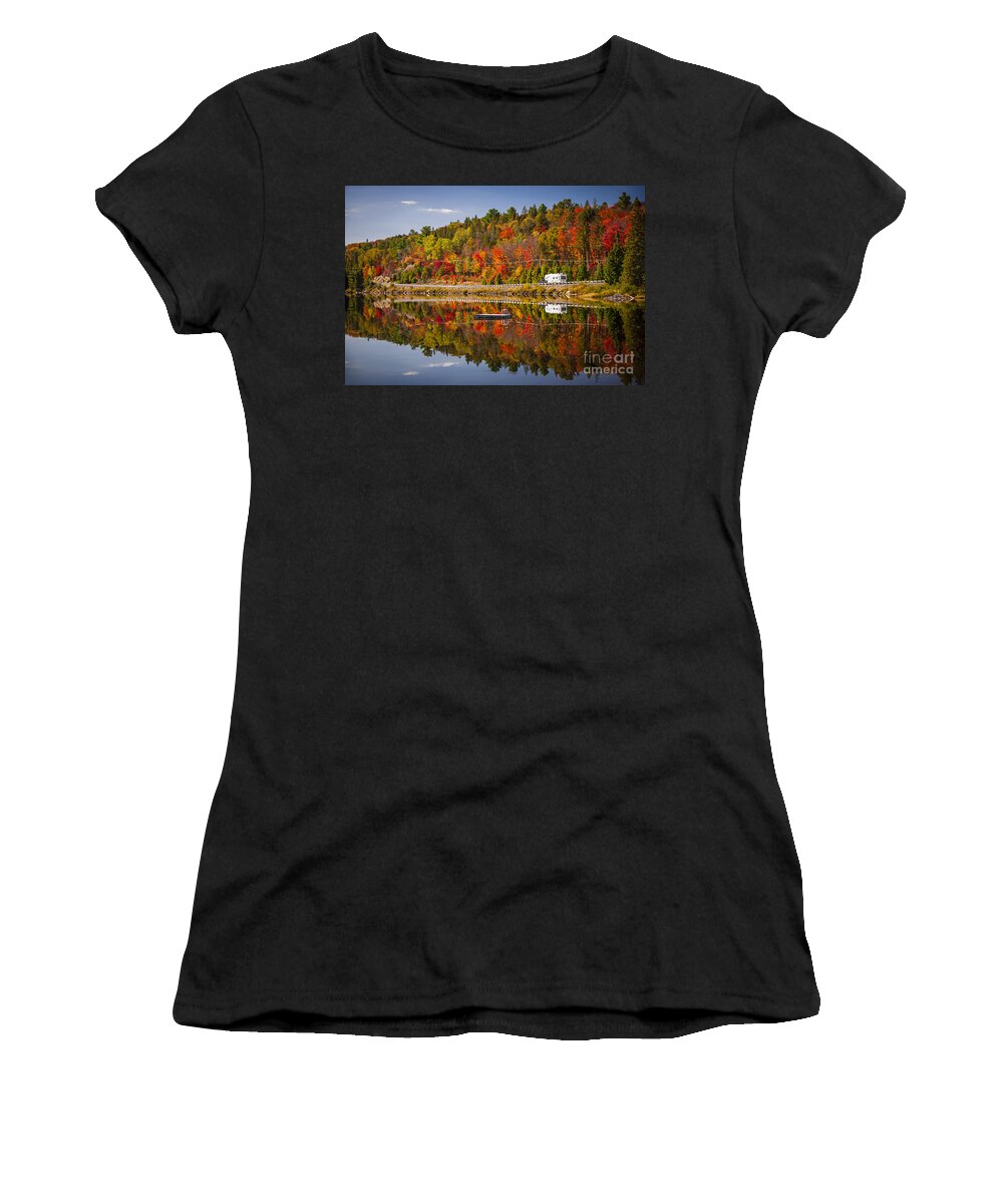 Forest Women's T-Shirt featuring the photograph Highway through fall forest 1 by Elena Elisseeva