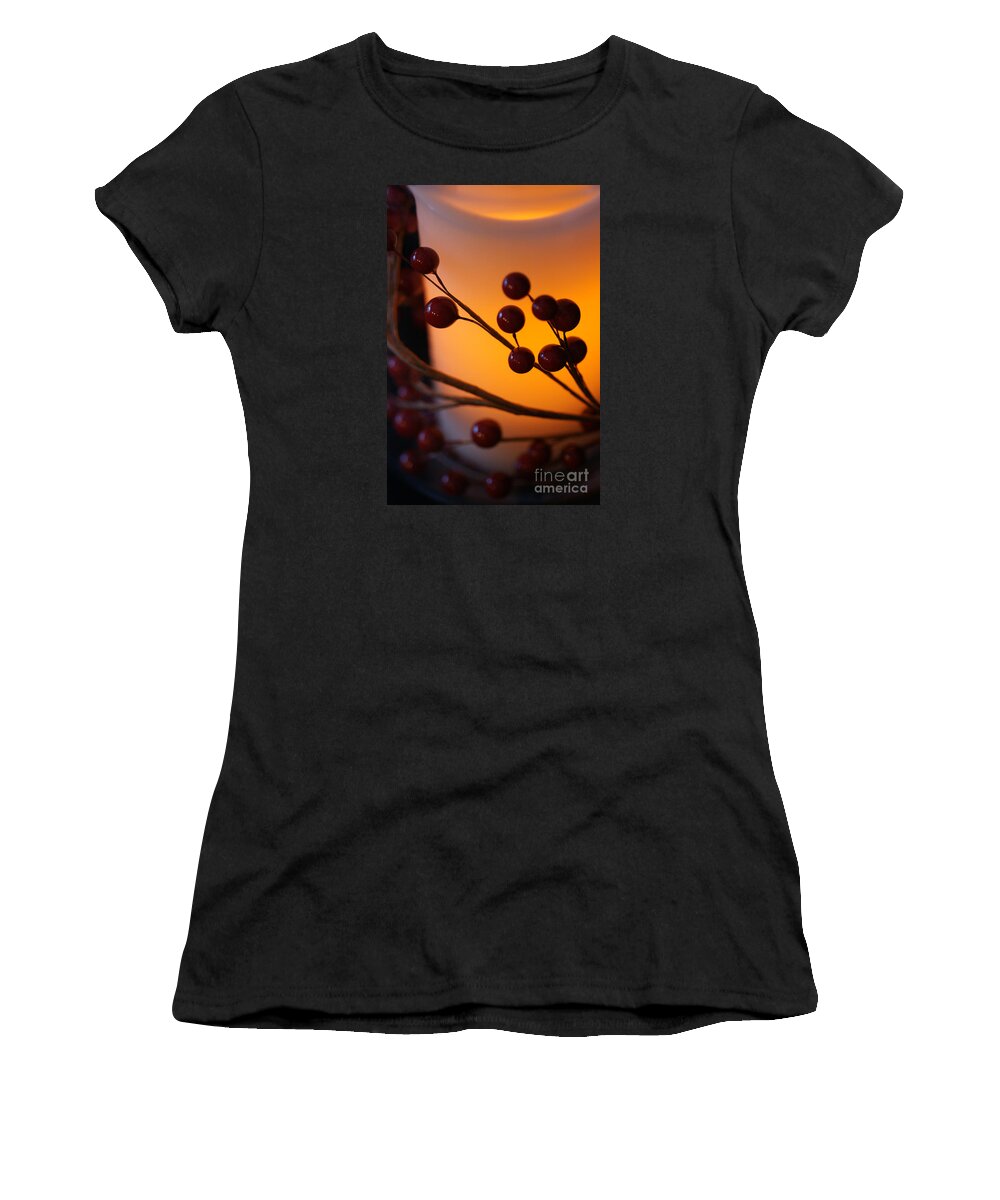 Holiday Women's T-Shirt featuring the photograph Holiday Warmth By Candlelight 1 by Linda Shafer