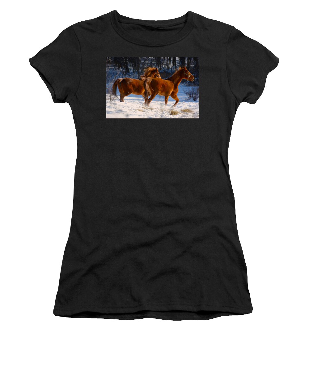 Horse Women's T-Shirt featuring the photograph Horses in motion by Tracy Winter