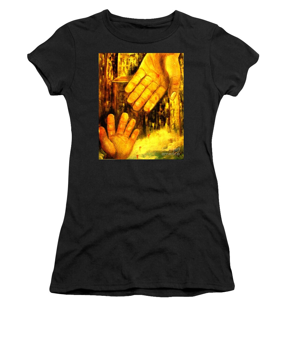 Child's Hand Women's T-Shirt featuring the painting I Chose You by Hazel Holland