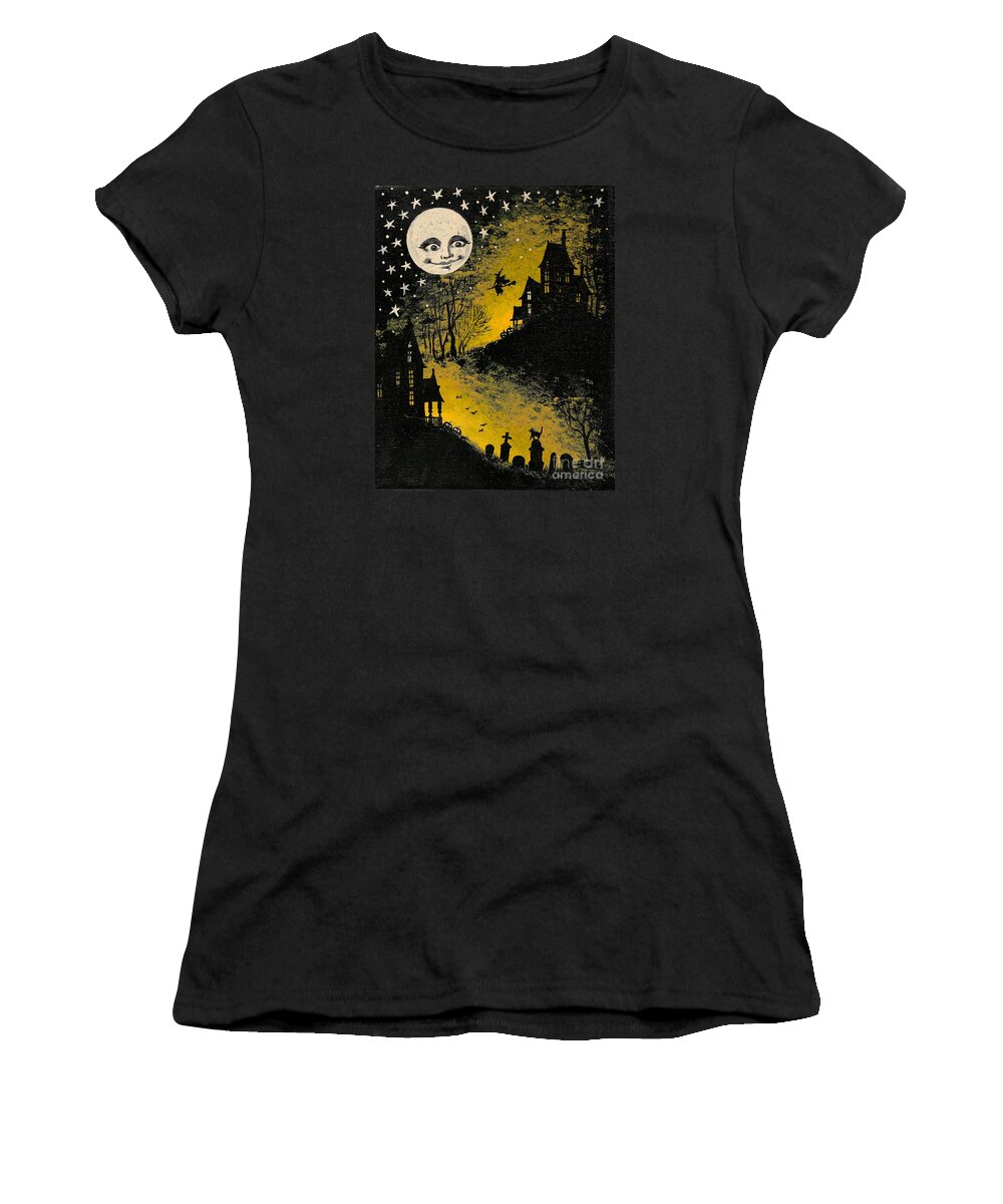 Print Women's T-Shirt featuring the painting In the Halloween Moonlight by Margaryta Yermolayeva