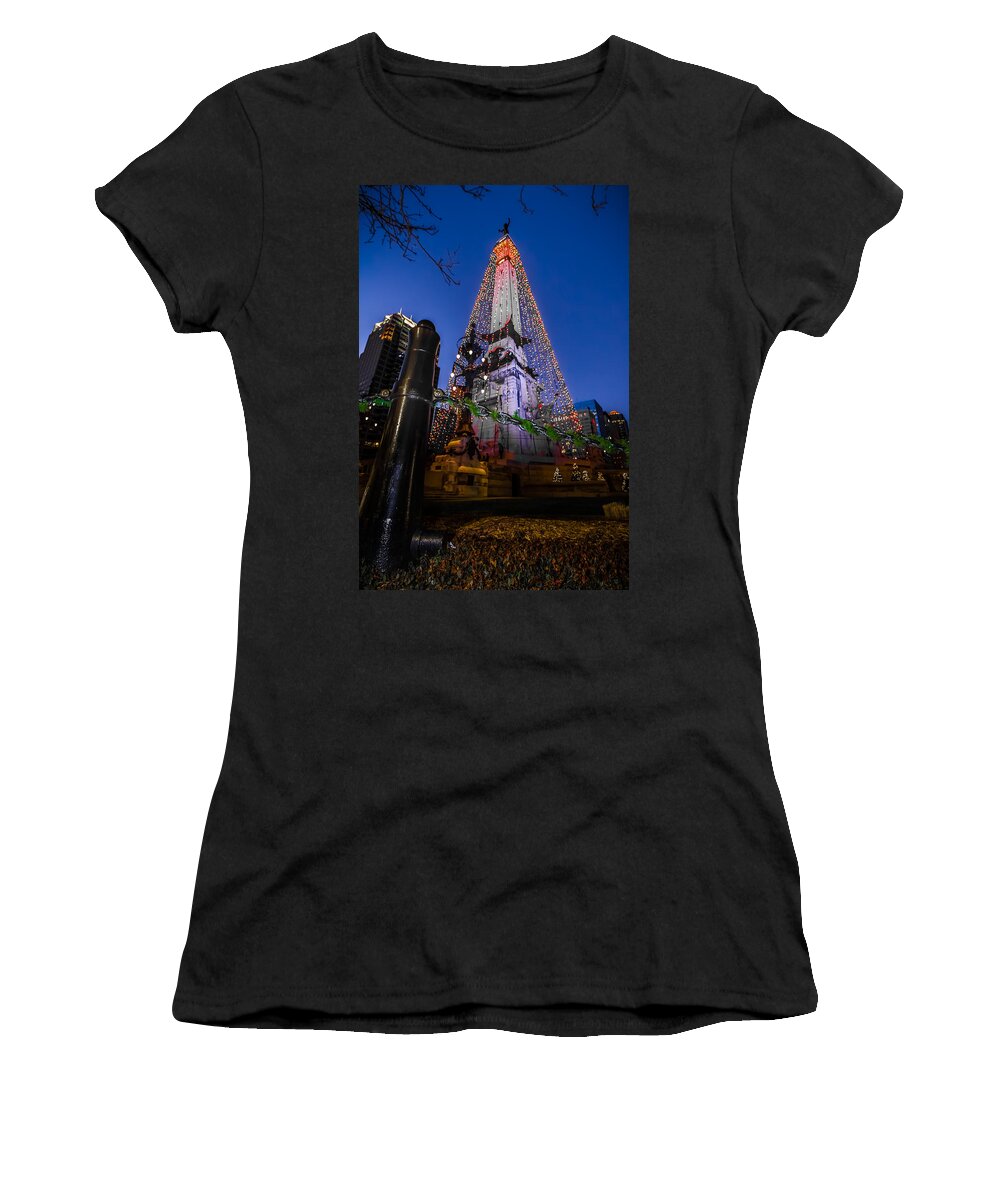 Christmas Women's T-Shirt featuring the photograph Indiana - Soldiers and Sailers Monument with Lights by Ron Pate