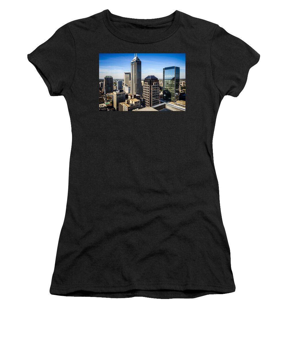 America Women's T-Shirt featuring the photograph Indianapolis Aerial Picture of Downtown Office Buildings by Paul Velgos