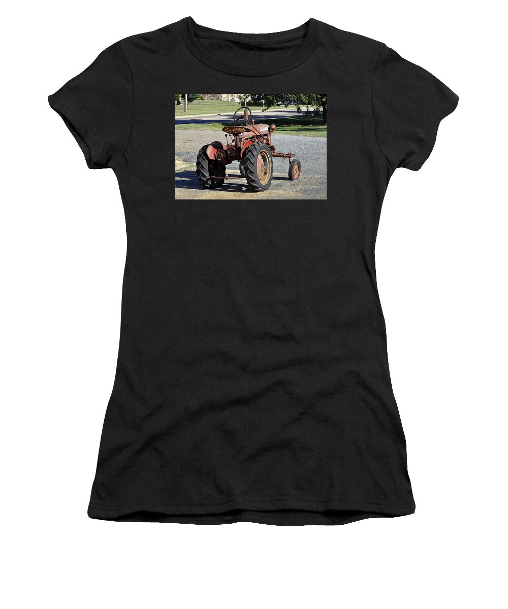 Poster-look Women's T-Shirt featuring the photograph International Harvester McCormick Farmall Cub FCUB Tractor Back by Sally Rockefeller