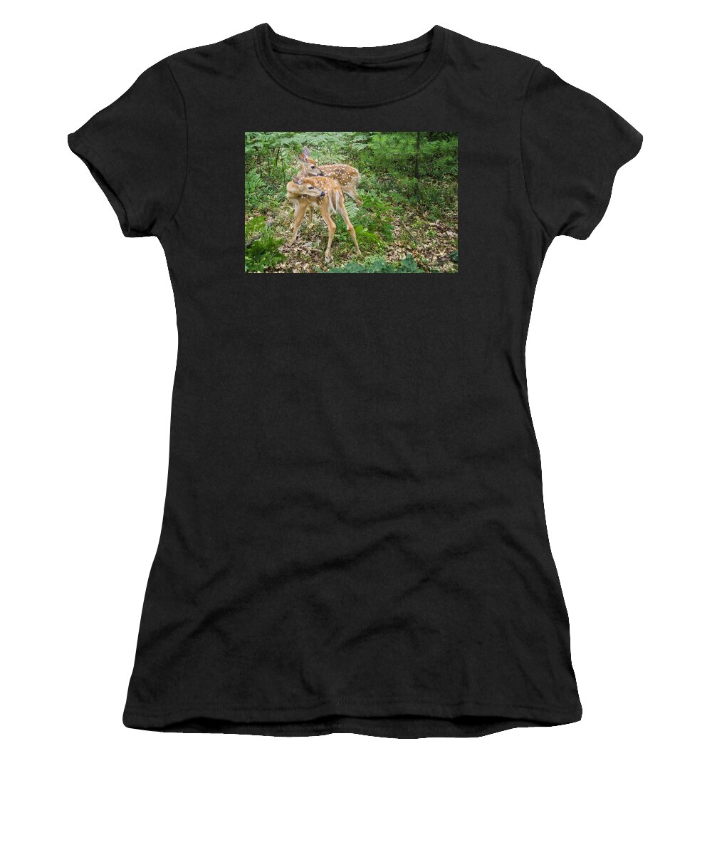 White Tail Deer Women's T-Shirt featuring the photograph Is Someone Following Us? by Peg Runyan