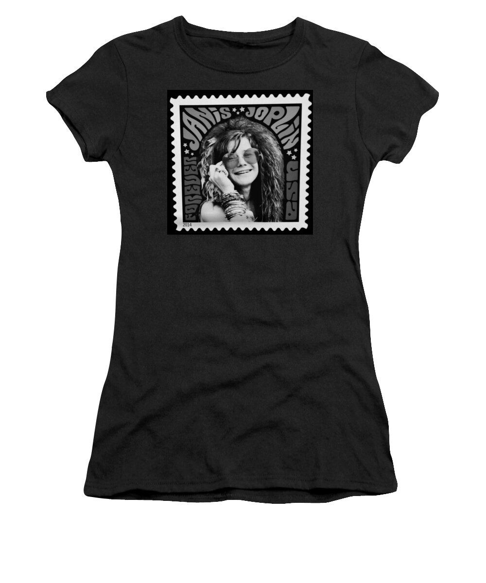 Janis Women's T-Shirt featuring the photograph JANIS STAMP in a BLACK AND WHITE VIBE by Rob Hans