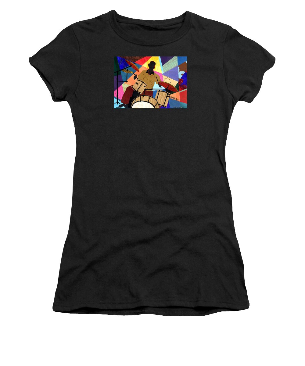 Everett Spruill Women's T-Shirt featuring the mixed media Jazzy Drummer by Everett Spruill