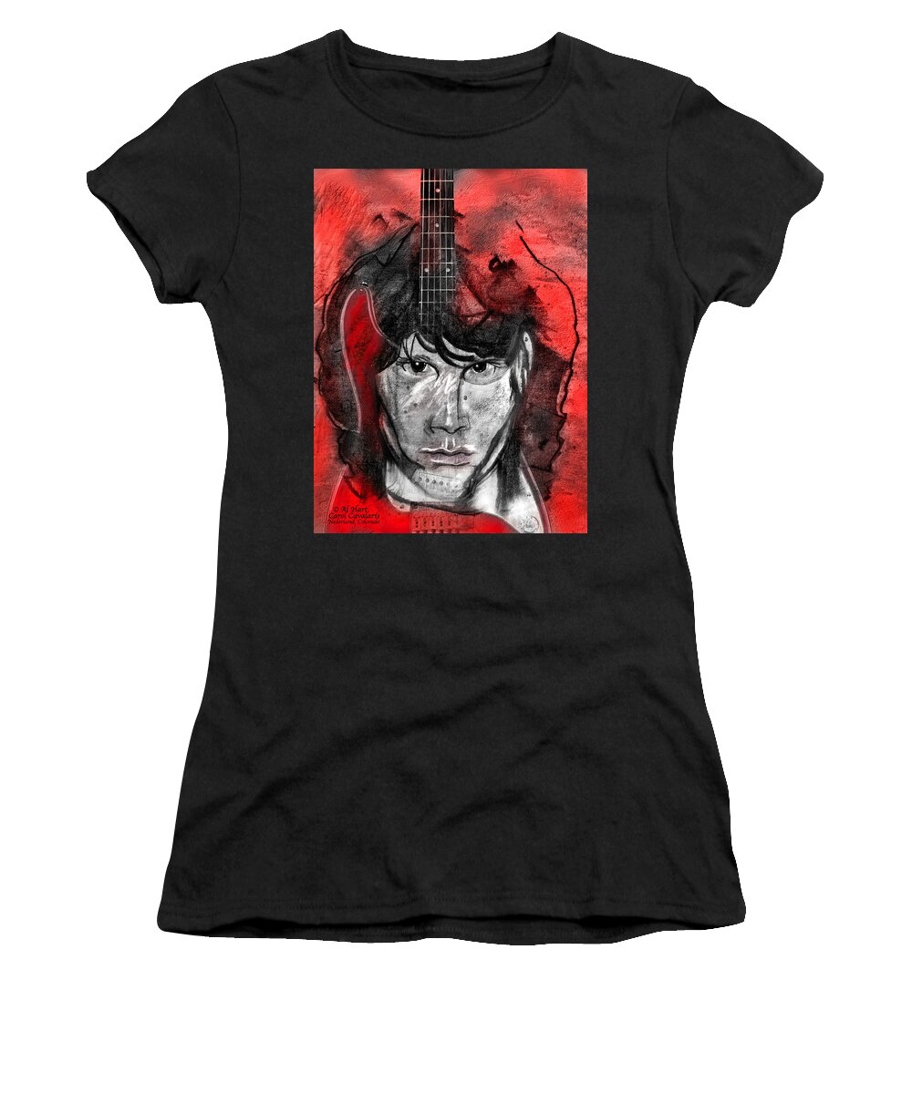 Jim Morrison Women's T-Shirt featuring the mixed media Jim Morrison by Carol Cavalaris