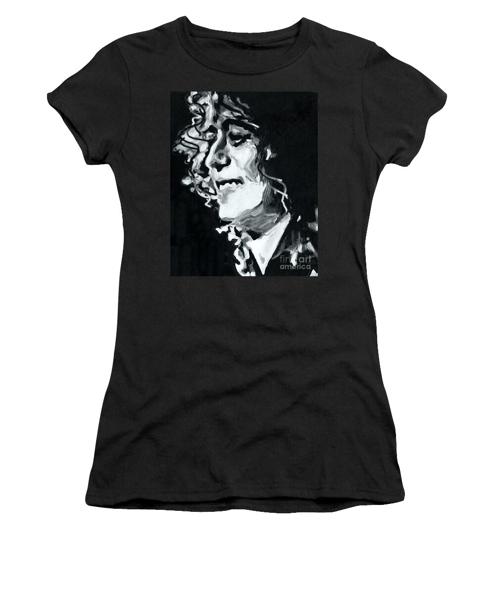Contemporary Women's T-Shirt featuring the painting Jimmy Page - Magic Riff Mastermind by Tanya Filichkin