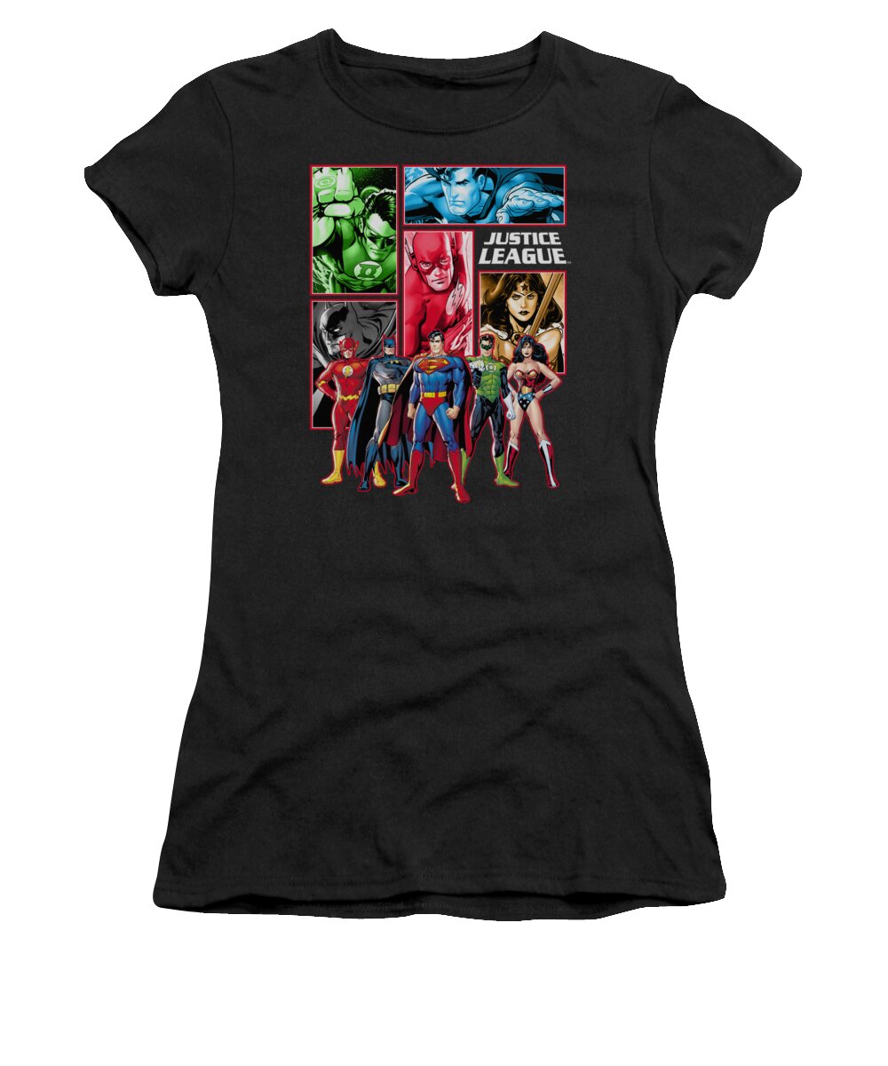 Women's T-Shirt featuring the digital art Jla - Justice League Panels by Brand A