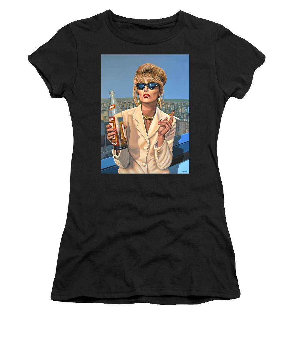 Joanna Lumley Women's T-Shirt featuring the painting Joanna Lumley as Patsy Stone by Paul Meijering