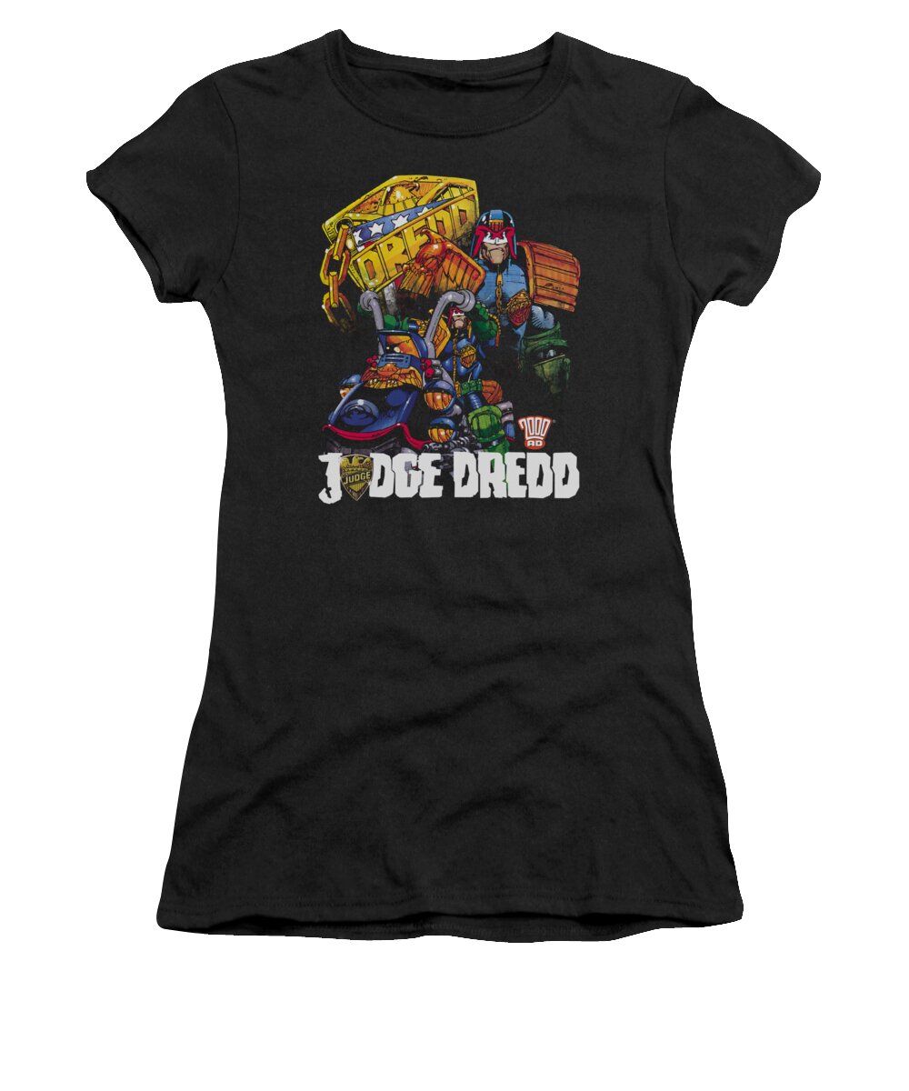 Judge Dredd Women's T-Shirt featuring the digital art Judge Dredd - Bike And Badge by Brand A