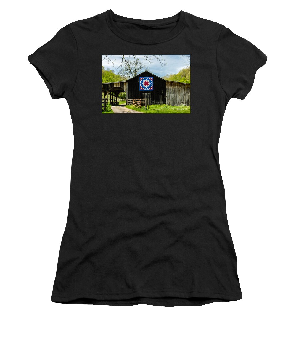 Architecture Women's T-Shirt featuring the photograph Kentucky Barn Quilt - Carpenters Wheel by Mary Carol Story