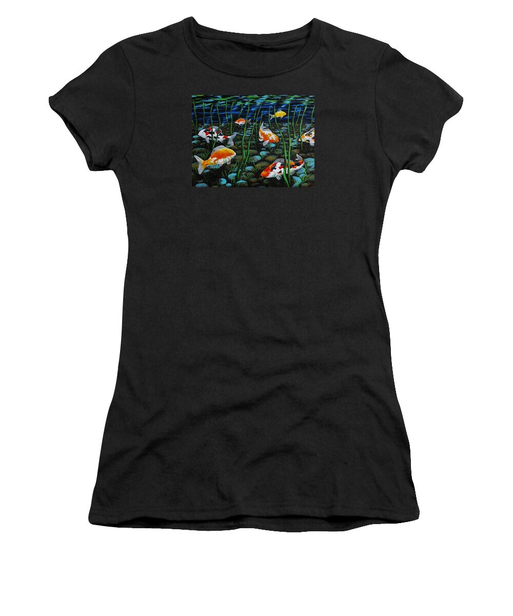 Koi Pond Women's T-Shirt featuring the painting Koi Pond by Katherine Young-Beck