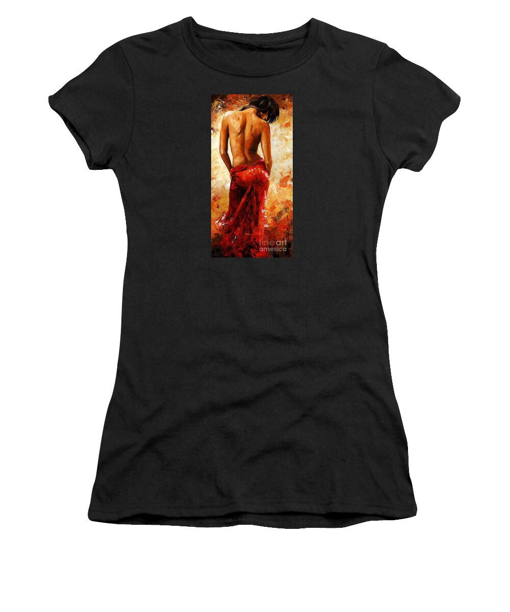 Lady Women's T-Shirt featuring the painting Lady in red 27 by Emerico Imre Toth