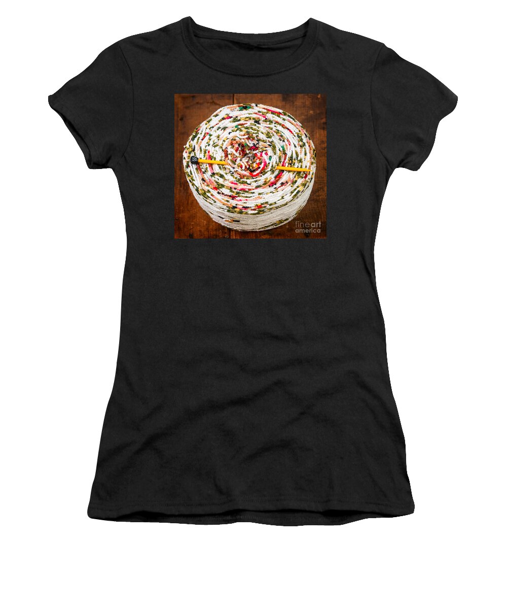 Knitting Women's T-Shirt featuring the photograph Large ball of colorful yarn by Les Palenik