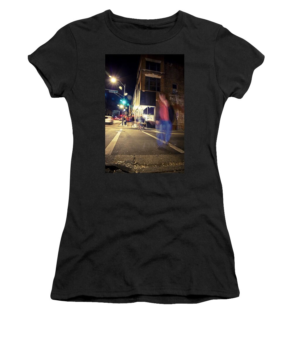 Street Photography Women's T-Shirt featuring the photograph Lexington Avenue Asheville North Carolina Street Photography by Gray Artus