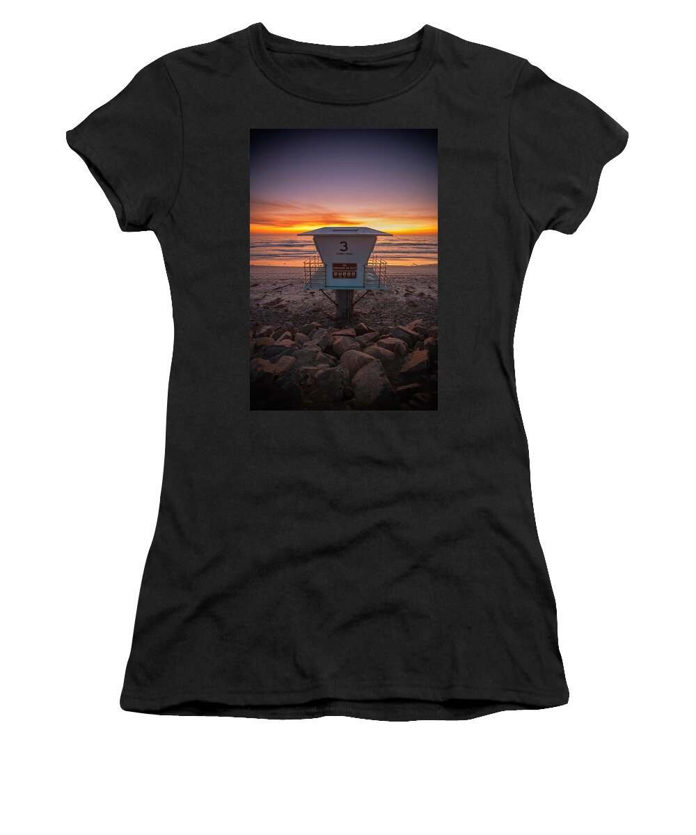 Beach Women's T-Shirt featuring the photograph Lifeguard Tower at Dusk by Peter Tellone