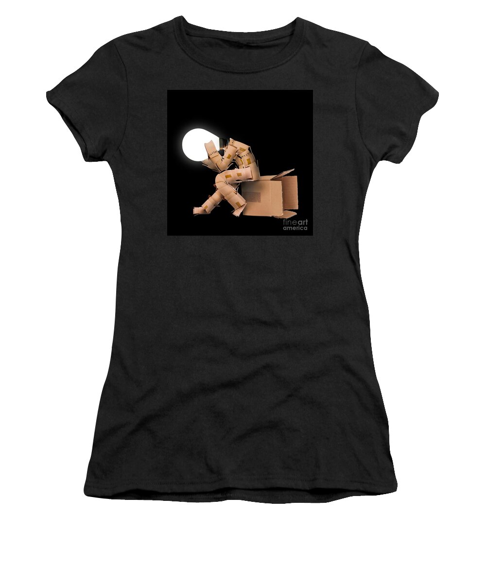 Thinking Women's T-Shirt featuring the photograph Light bulb box character by Simon Bratt
