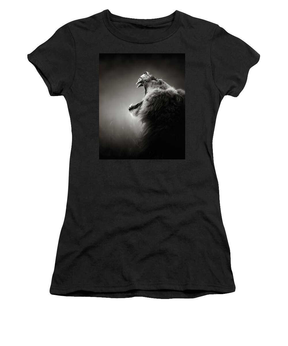 Lion Women's T-Shirt featuring the photograph Lion displaying dangerous teeth by Johan Swanepoel