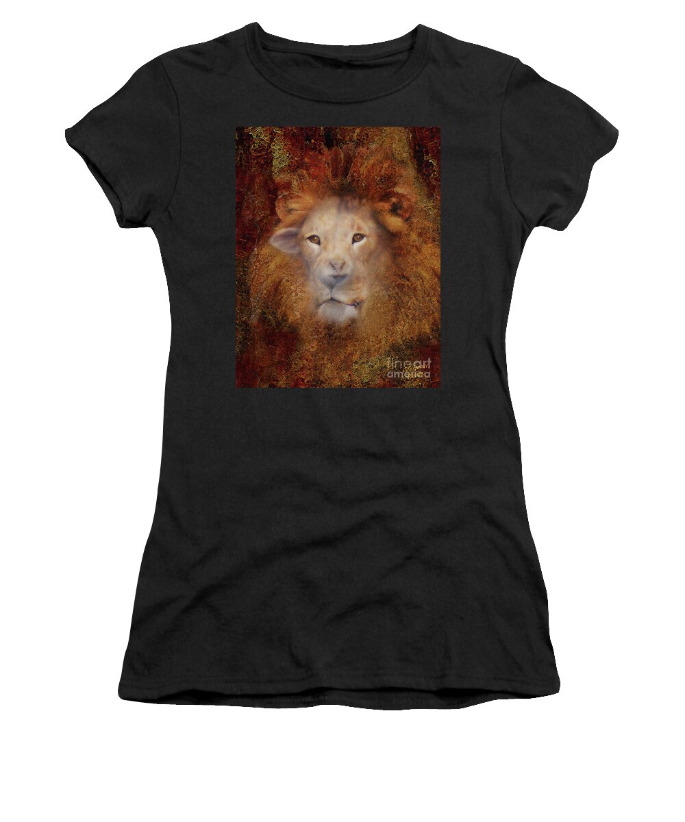 Lion Women's T-Shirt featuring the digital art Lion Lamb Face by Constance Woods