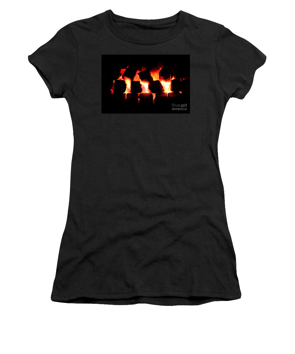 Warm Women's T-Shirt featuring the photograph Lit Coal Fire by Simon Bratt