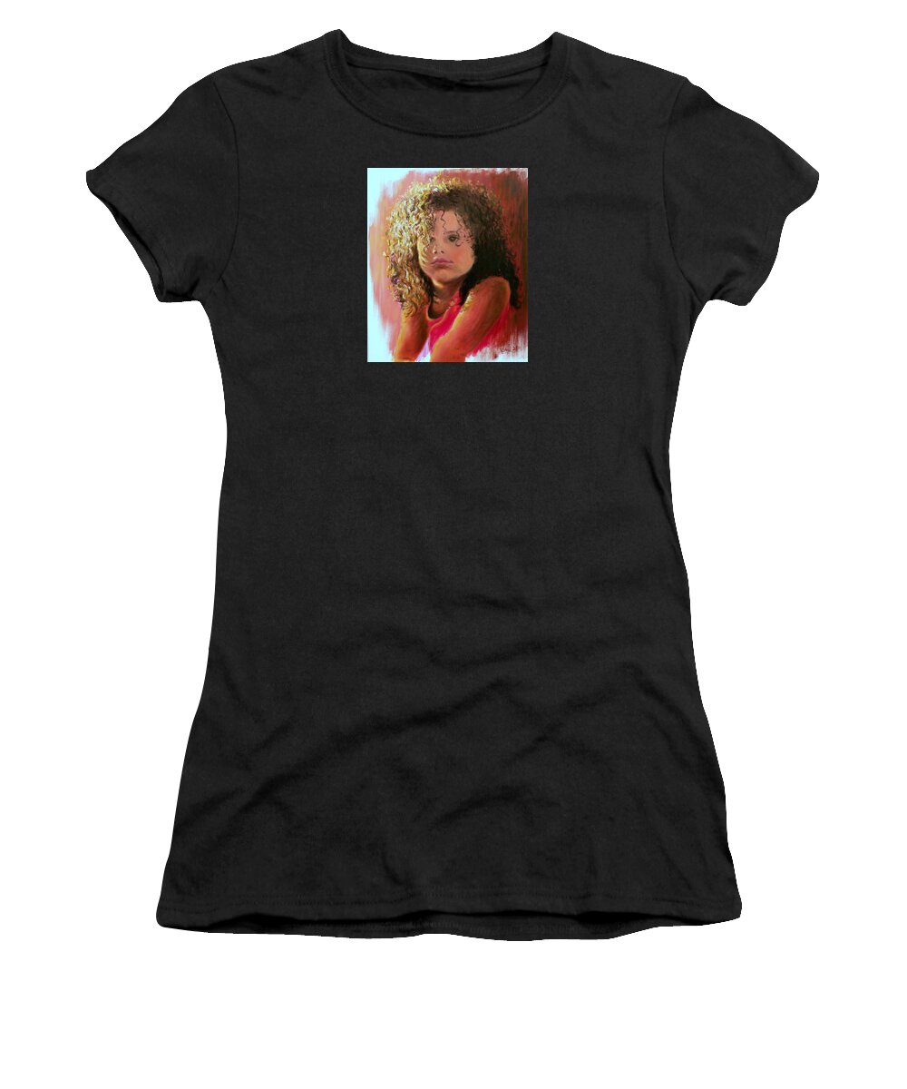 Little Girl Women's T-Shirt featuring the painting Little girl by Uma Krishnamoorthy