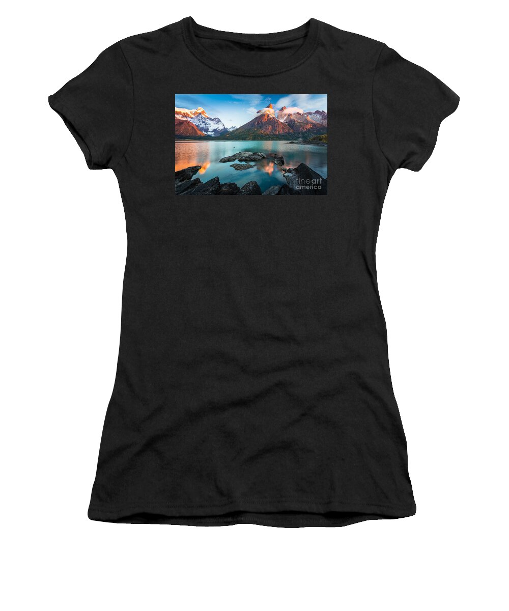 Chile Women's T-Shirt featuring the photograph Los Cuernos Dawn by Inge Johnsson