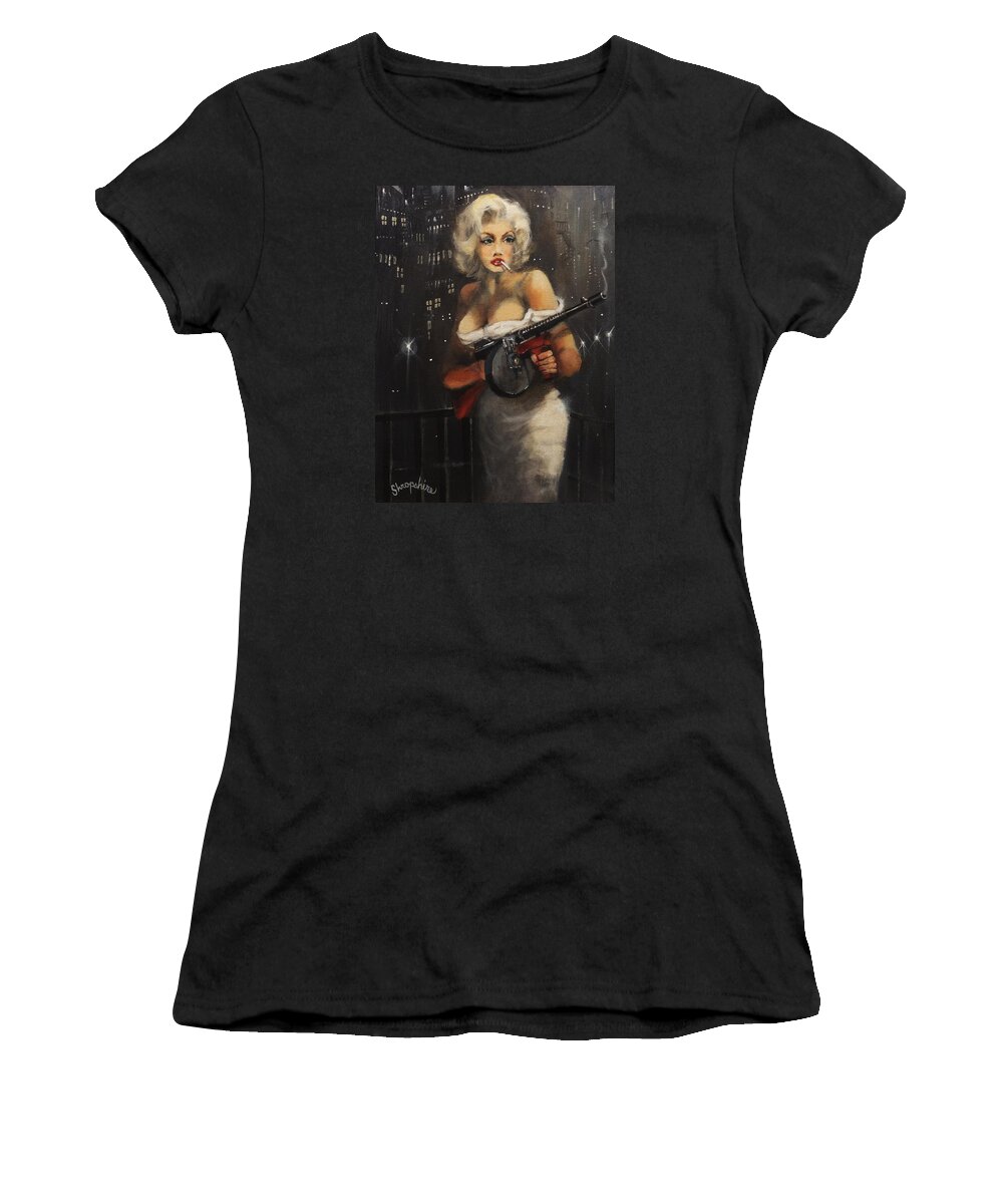 Bootleggers Women's T-Shirt featuring the painting Machine Gun Madam by Tom Shropshire