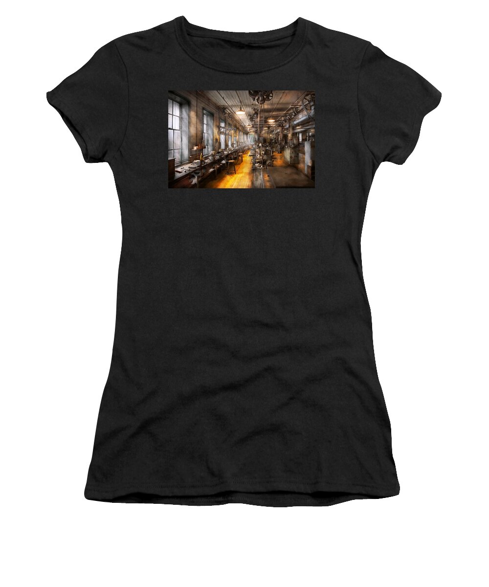 Steampunk Women's T-Shirt featuring the photograph Machinist - Santa's old workshop by Mike Savad