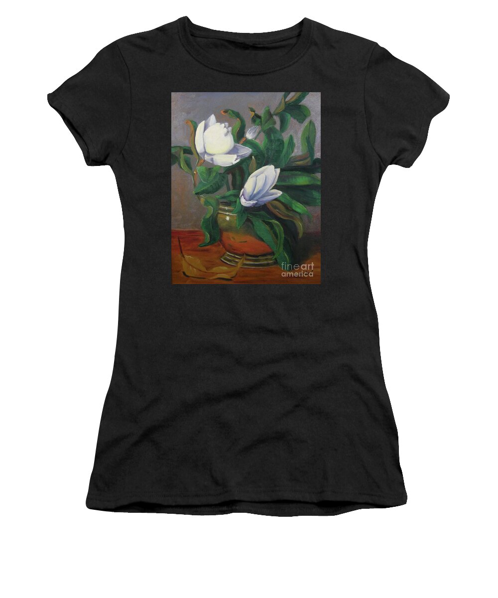 Floral Women's T-Shirt featuring the painting Magnolias on Brass by Lilibeth Andre