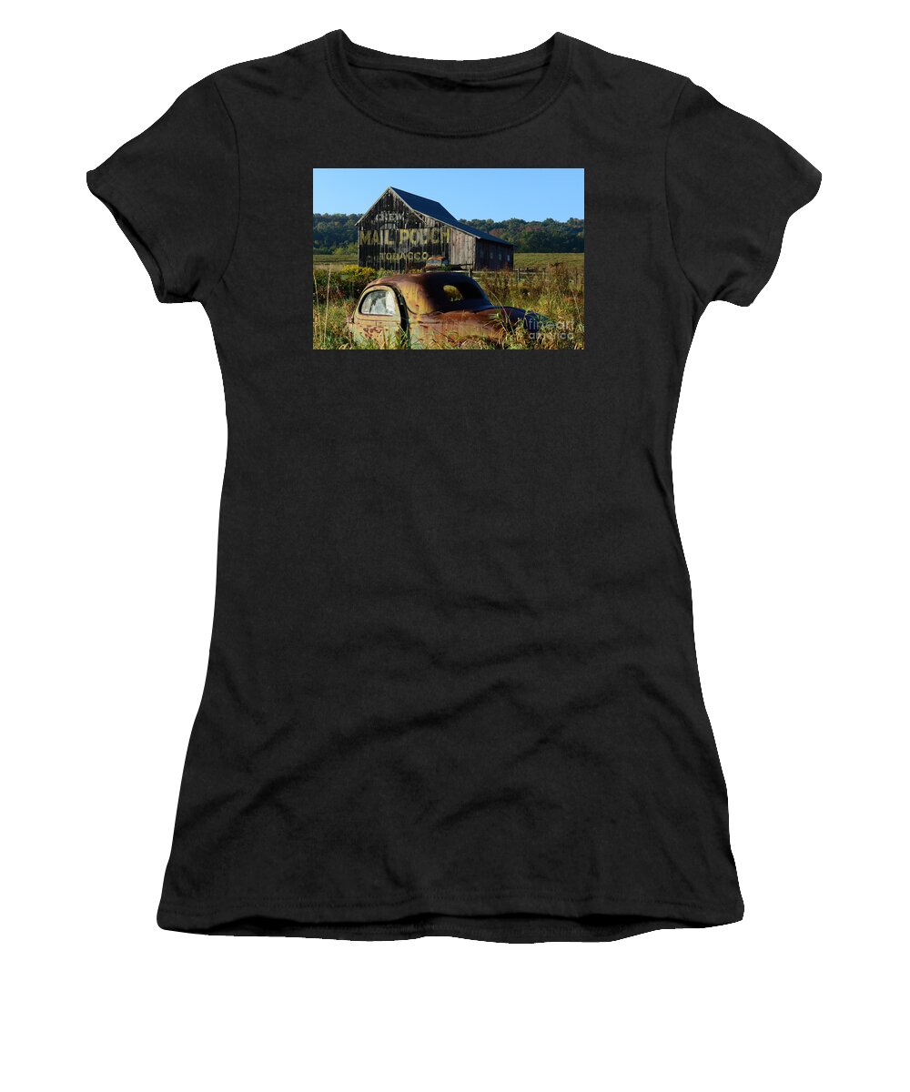 Paul Ward Women's T-Shirt featuring the photograph Mail Pouch Barn and Old Cars by Paul Ward