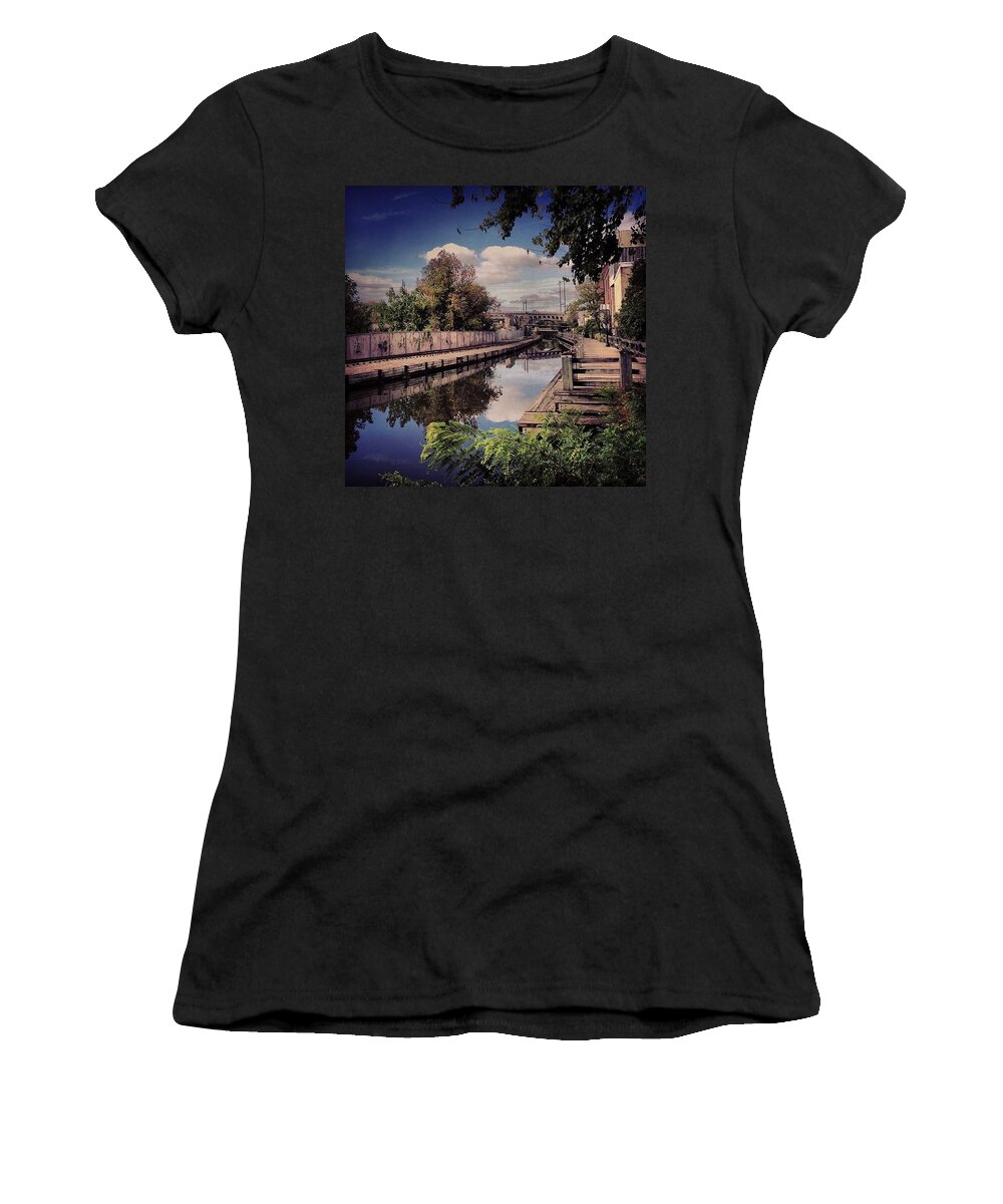 Canal Women's T-Shirt featuring the photograph Manayunk Canal by Katie Cupcakes