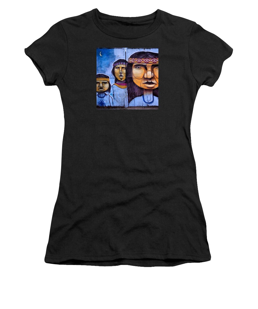 Mapuche Women's T-Shirt featuring the painting Mapuche Chilean Aborigine Graffiti's by Sandra Lira