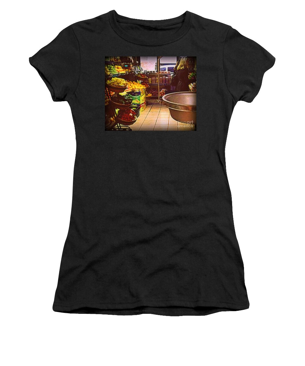 Fruitstand Women's T-Shirt featuring the photograph Market with Bronze Scale by Miriam Danar