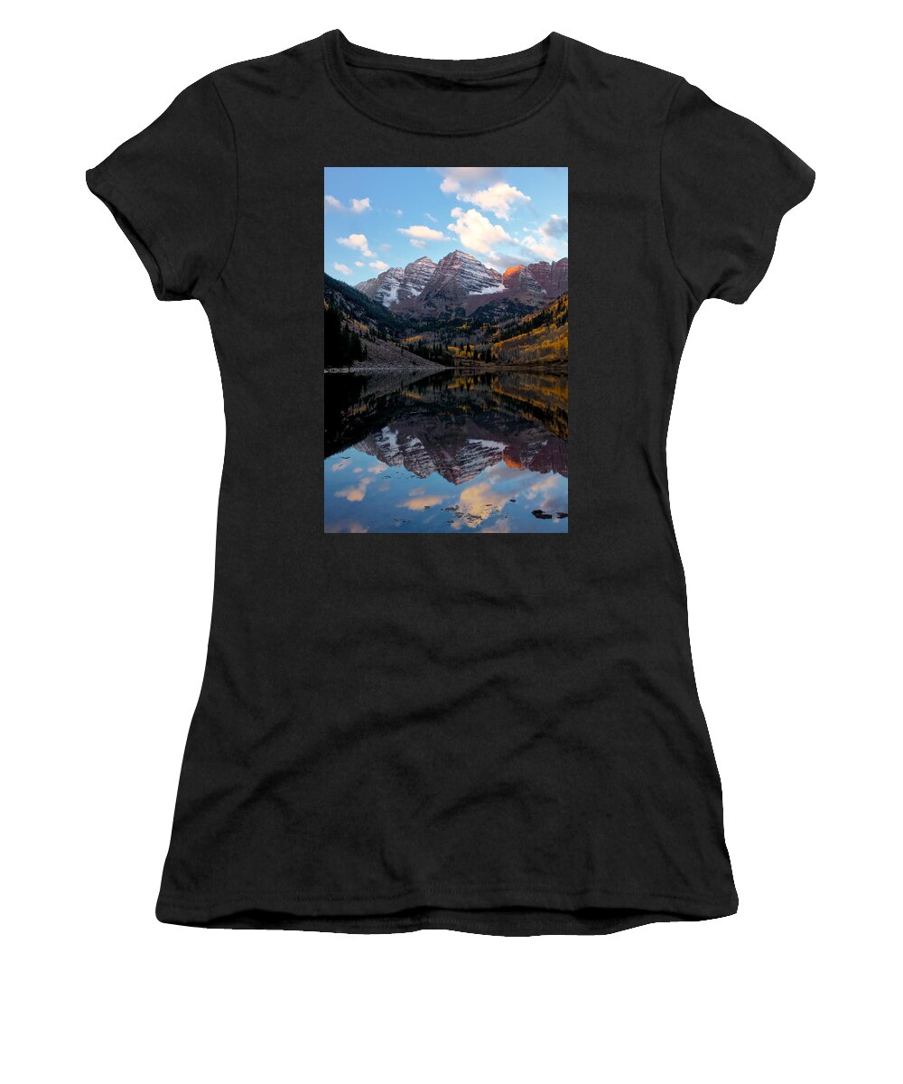 Maroon Bells Women's T-Shirt featuring the photograph Maroon Bells by Ronda Kimbrow