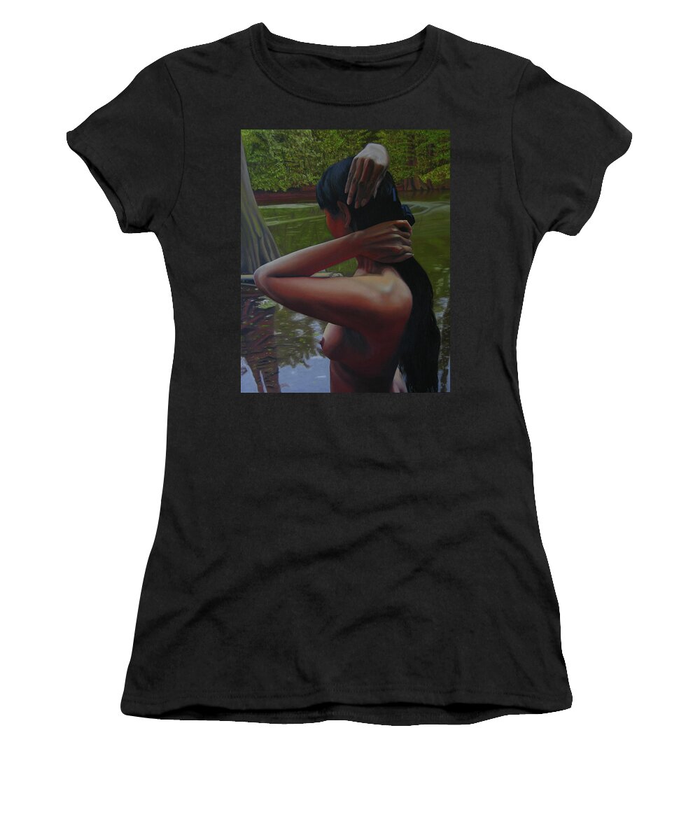 Woman Women's T-Shirt featuring the painting May Morning Arkansas River 6 by Thu Nguyen