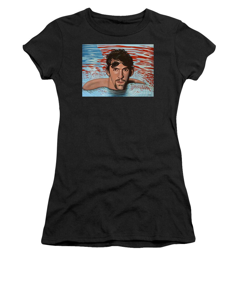 Michael Phelps Women's T-Shirt featuring the painting Michael Phelps by Paul Meijering