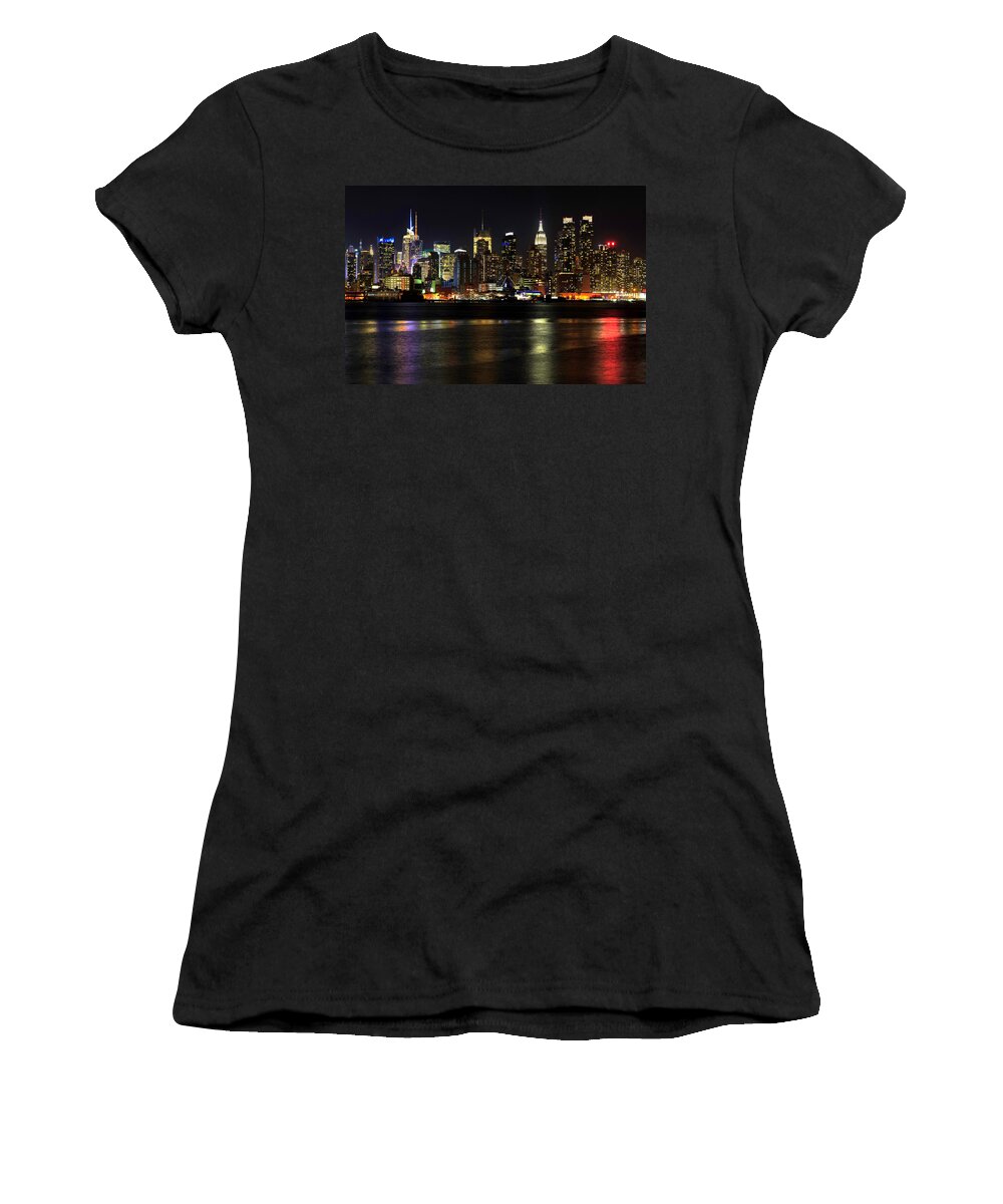 America Women's T-Shirt featuring the photograph Midnight New York Skyline by Mitchell R Grosky